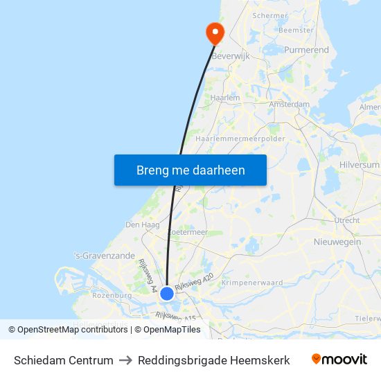 Schiedam Centrum to Reddingsbrigade Heemskerk map