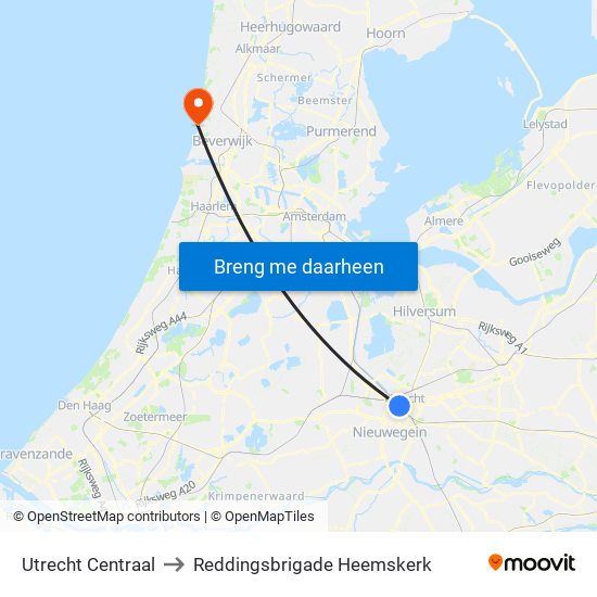 Utrecht Centraal to Reddingsbrigade Heemskerk map