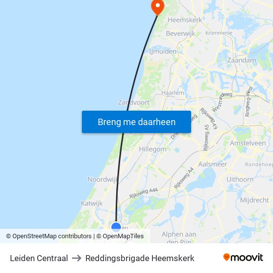 Leiden Centraal to Reddingsbrigade Heemskerk map