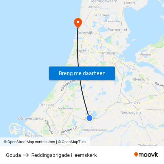 Gouda to Reddingsbrigade Heemskerk map