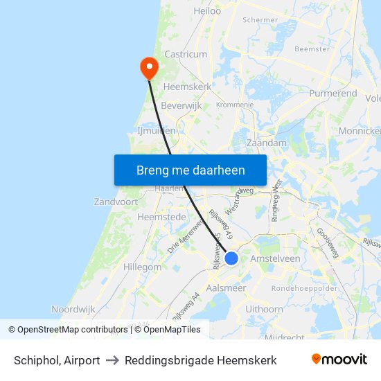 Schiphol, Airport to Reddingsbrigade Heemskerk map