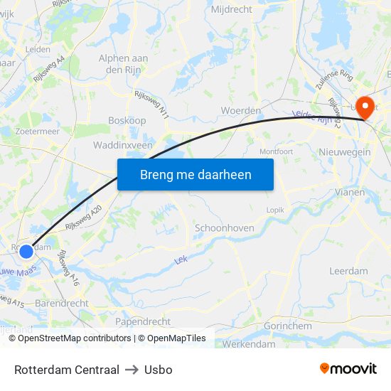 Rotterdam Centraal to Usbo map