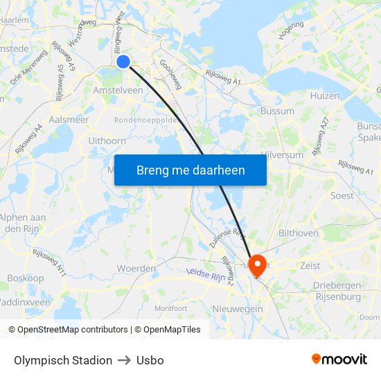 Olympisch Stadion to Usbo map