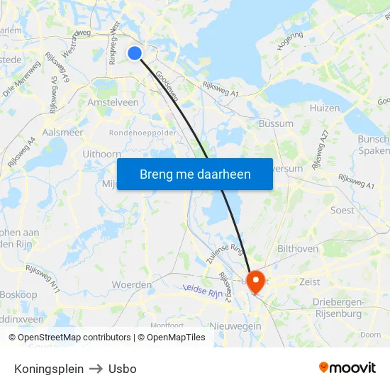 Koningsplein to Usbo map