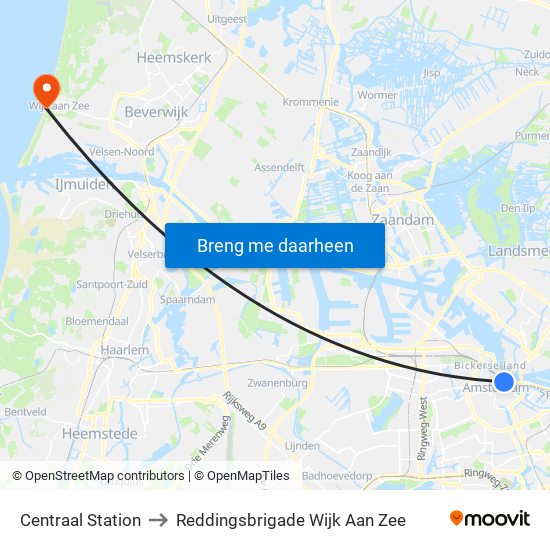 Centraal Station to Reddingsbrigade Wijk Aan Zee map