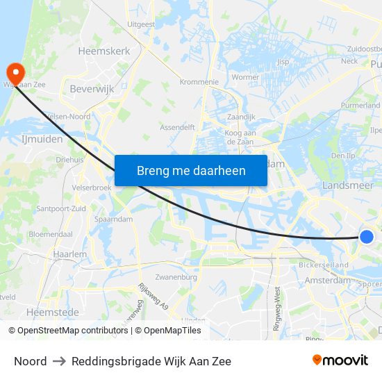 Noord to Reddingsbrigade Wijk Aan Zee map