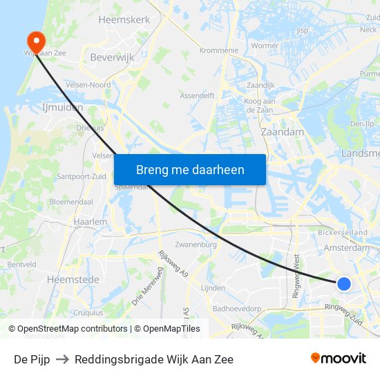 De Pijp to Reddingsbrigade Wijk Aan Zee map