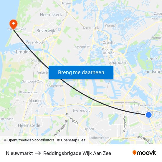 Nieuwmarkt to Reddingsbrigade Wijk Aan Zee map