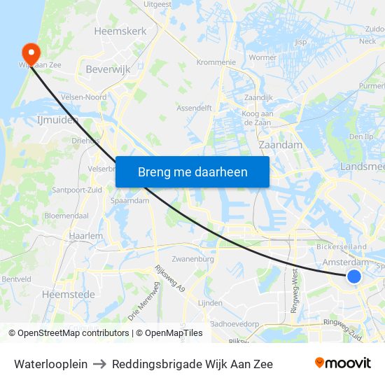 Waterlooplein to Reddingsbrigade Wijk Aan Zee map