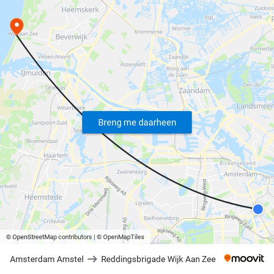 Amsterdam Amstel to Reddingsbrigade Wijk Aan Zee map