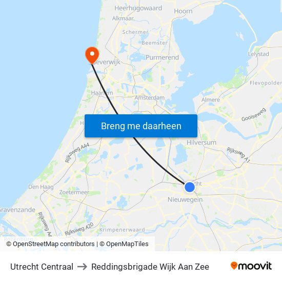 Utrecht Centraal to Reddingsbrigade Wijk Aan Zee map