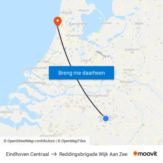 Eindhoven Centraal to Reddingsbrigade Wijk Aan Zee map