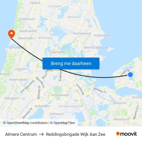 Almere Centrum to Reddingsbrigade Wijk Aan Zee map