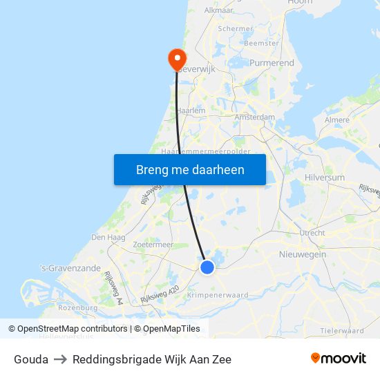 Gouda to Reddingsbrigade Wijk Aan Zee map