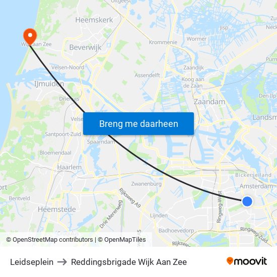 Leidseplein to Reddingsbrigade Wijk Aan Zee map