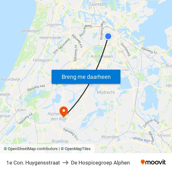 1e Con. Huygensstraat to De Hospicegroep Alphen map