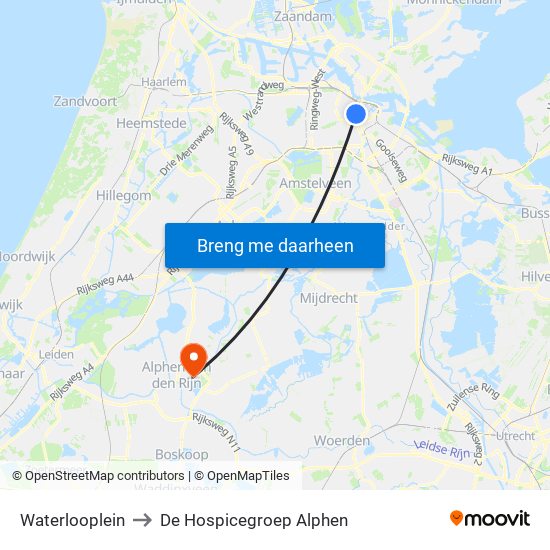 Waterlooplein to De Hospicegroep Alphen map