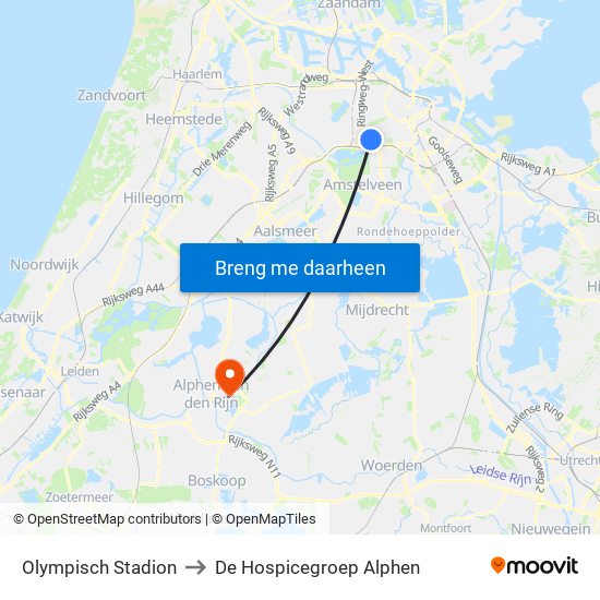 Olympisch Stadion to De Hospicegroep Alphen map