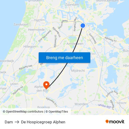 Dam to De Hospicegroep Alphen map