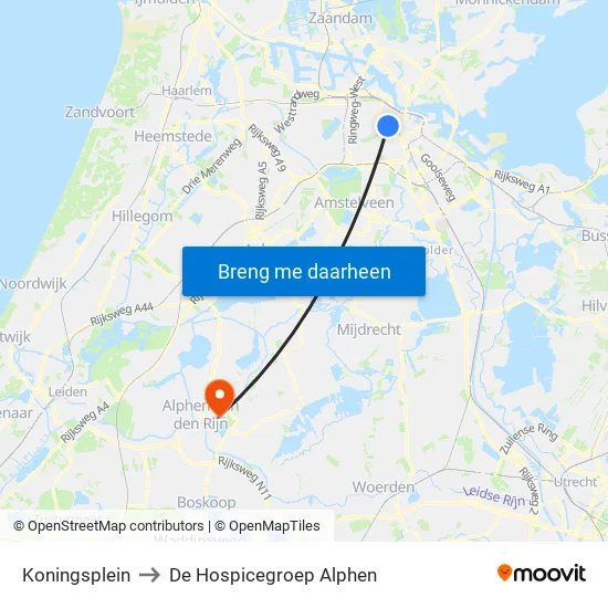 Koningsplein to De Hospicegroep Alphen map