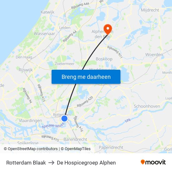 Rotterdam Blaak to De Hospicegroep Alphen map
