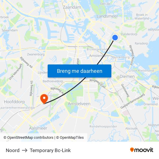 Noord to Temporary Bc-Link map