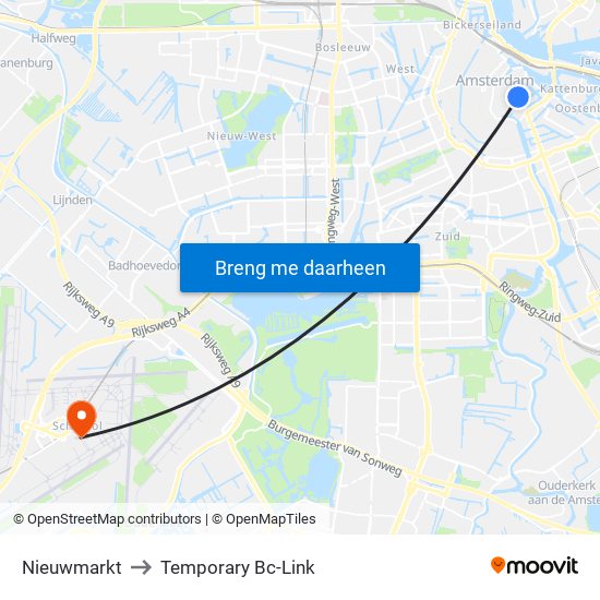 Nieuwmarkt to Temporary Bc-Link map