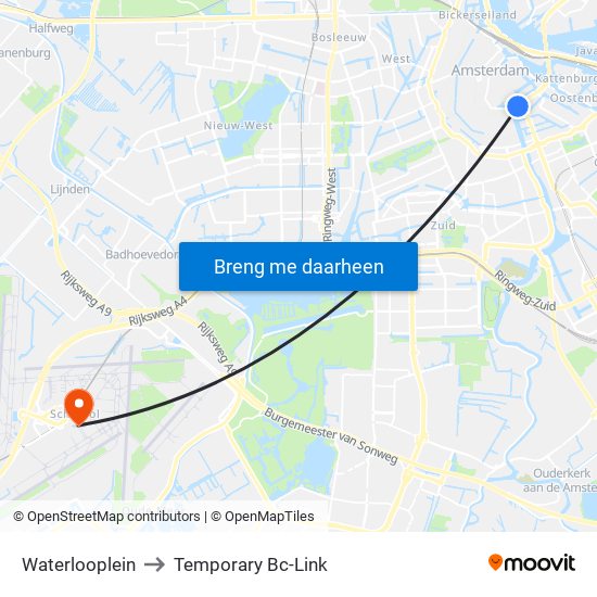 Waterlooplein to Temporary Bc-Link map