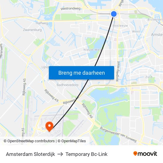 Amsterdam Sloterdijk to Temporary Bc-Link map