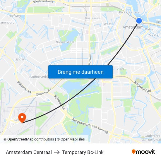 Amsterdam Centraal to Temporary Bc-Link map