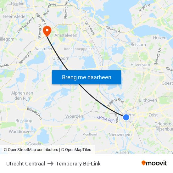 Utrecht Centraal to Temporary Bc-Link map