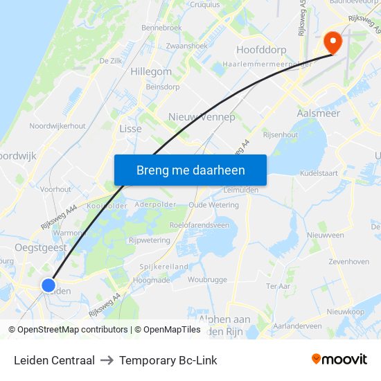 Leiden Centraal to Temporary Bc-Link map