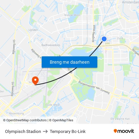 Olympisch Stadion to Temporary Bc-Link map