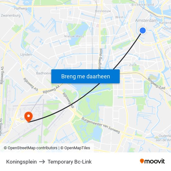 Koningsplein to Temporary Bc-Link map