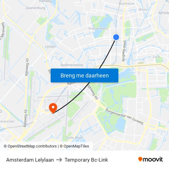 Amsterdam Lelylaan to Temporary Bc-Link map