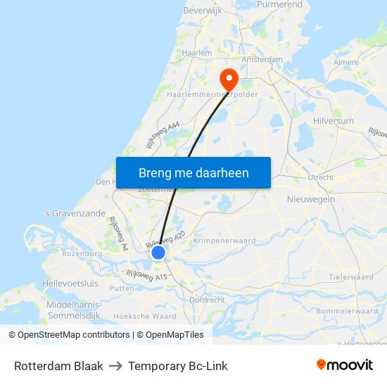 Rotterdam Blaak to Temporary Bc-Link map