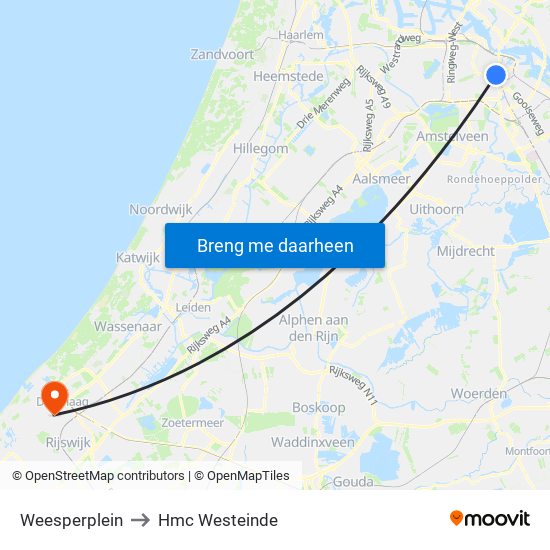 Weesperplein to Hmc Westeinde map