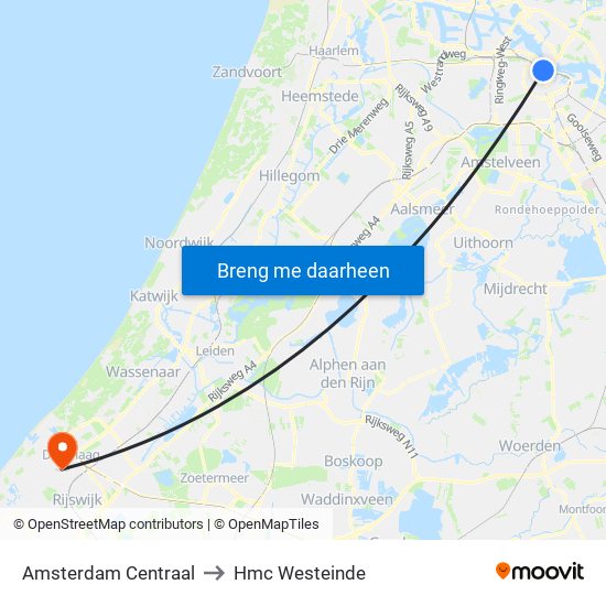 Amsterdam Centraal to Hmc Westeinde map