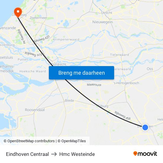 Eindhoven Centraal to Hmc Westeinde map