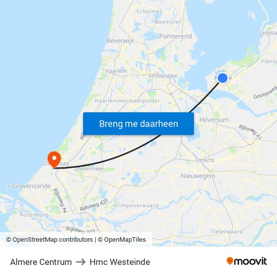 Almere Centrum to Hmc Westeinde map