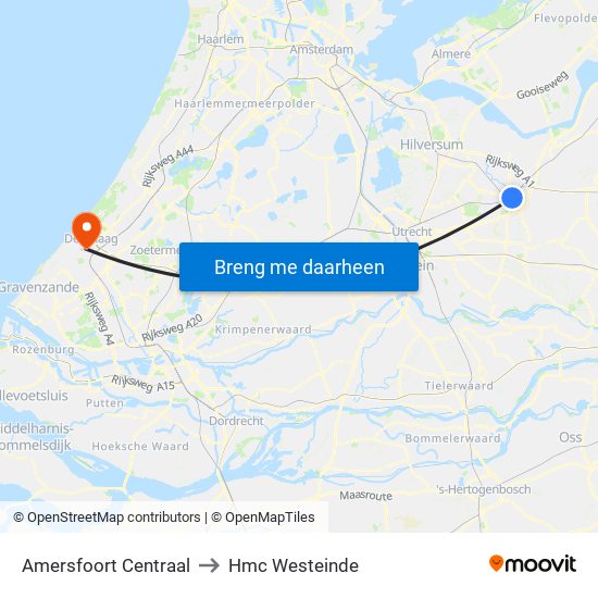 Amersfoort Centraal to Hmc Westeinde map