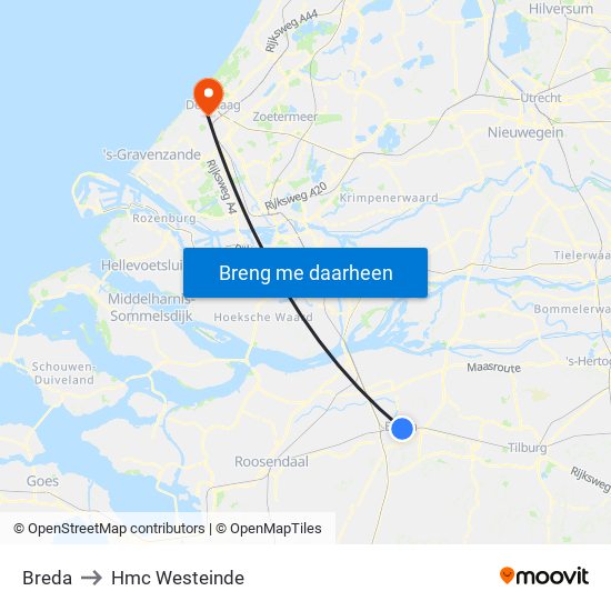 Breda to Hmc Westeinde map