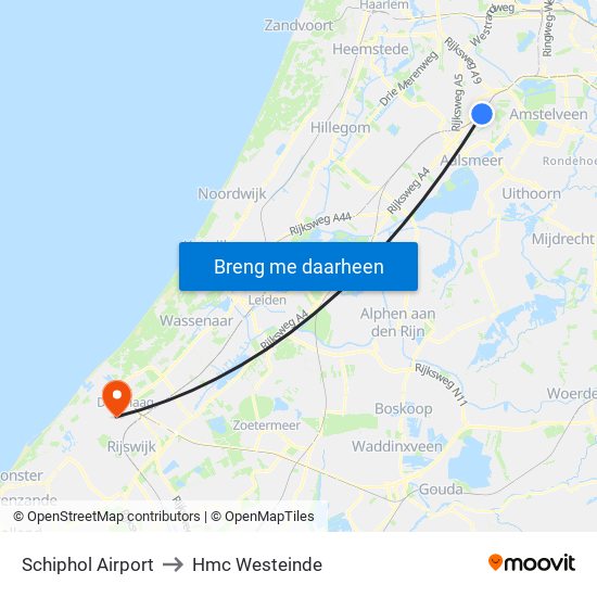 Schiphol Airport to Hmc Westeinde map