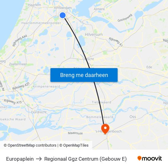 Europaplein to Regionaal Ggz Centrum (Gebouw E) map