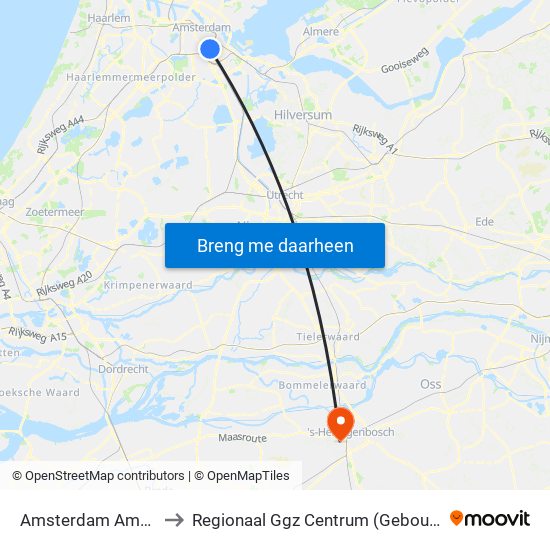 Amsterdam Amstel to Regionaal Ggz Centrum (Gebouw E) map