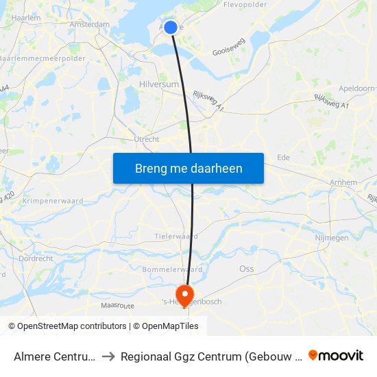 Almere Centrum to Regionaal Ggz Centrum (Gebouw E) map
