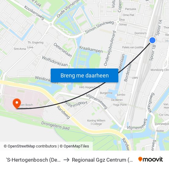 'S-Hertogenbosch (Den Bosch) to Regionaal Ggz Centrum (Gebouw E) map
