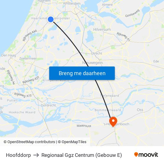 Hoofddorp to Regionaal Ggz Centrum (Gebouw E) map