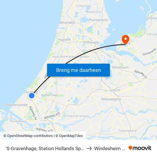 'S-Gravenhage, Station Hollands Spoor (Perron A) to Windesheim Almere map