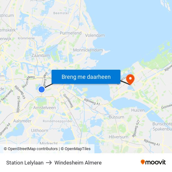 Station Lelylaan to Windesheim Almere map